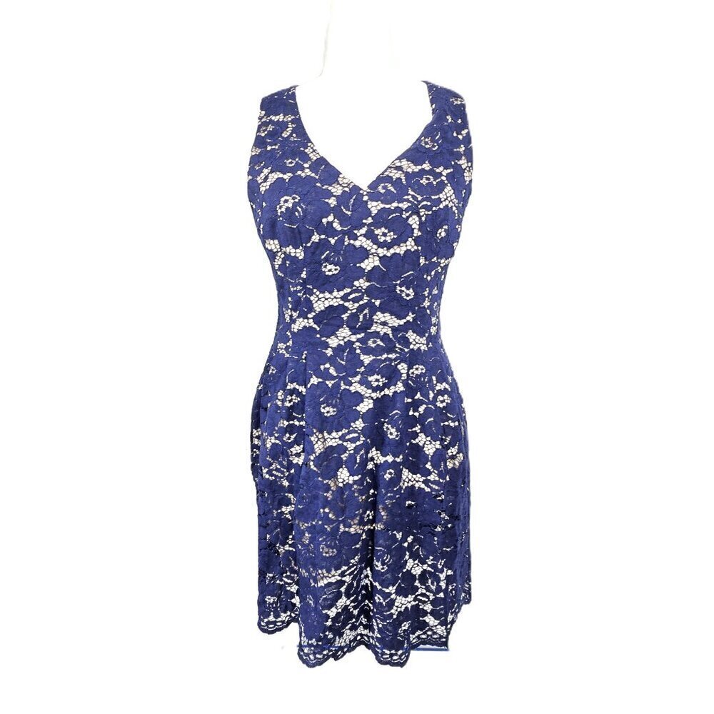 Vince Camuto Navy Blue Lace Overlay Mini Dress